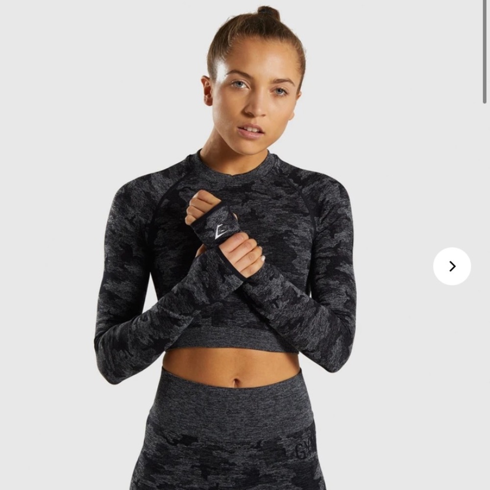 Gymshark ADAPT CAMO SEAMLESS LONG SLEEVE CROP TOP